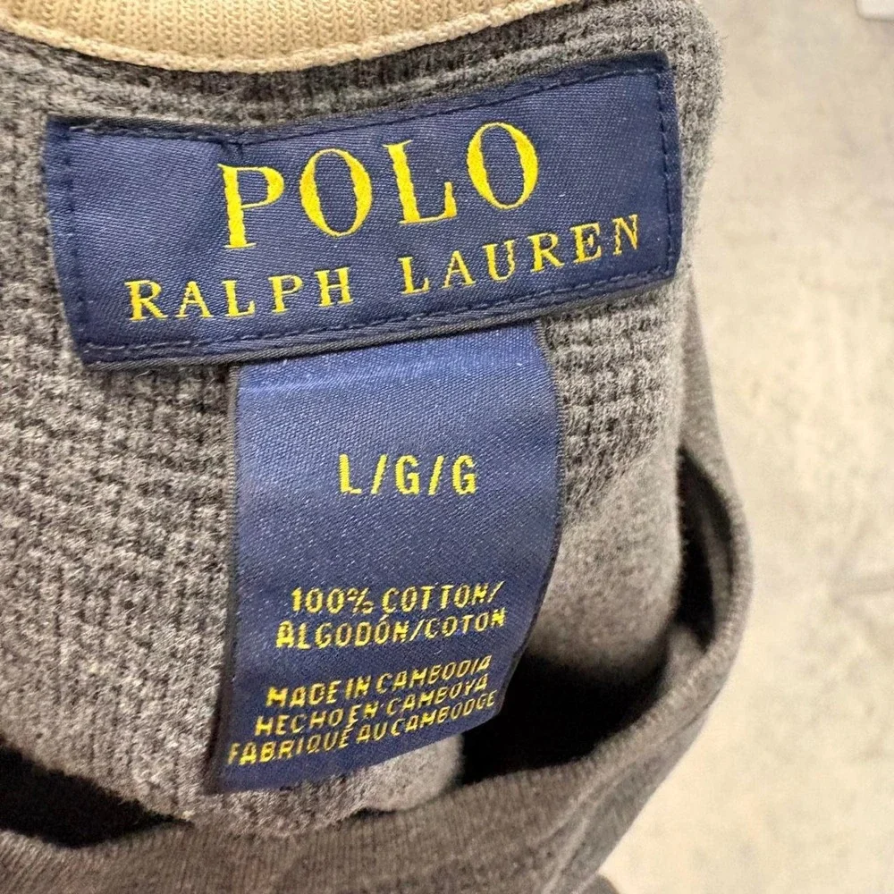 Polo Ralph Lauren Gray Waffle Knit Thermal Long Sleeve Shirt Mens Large L XL